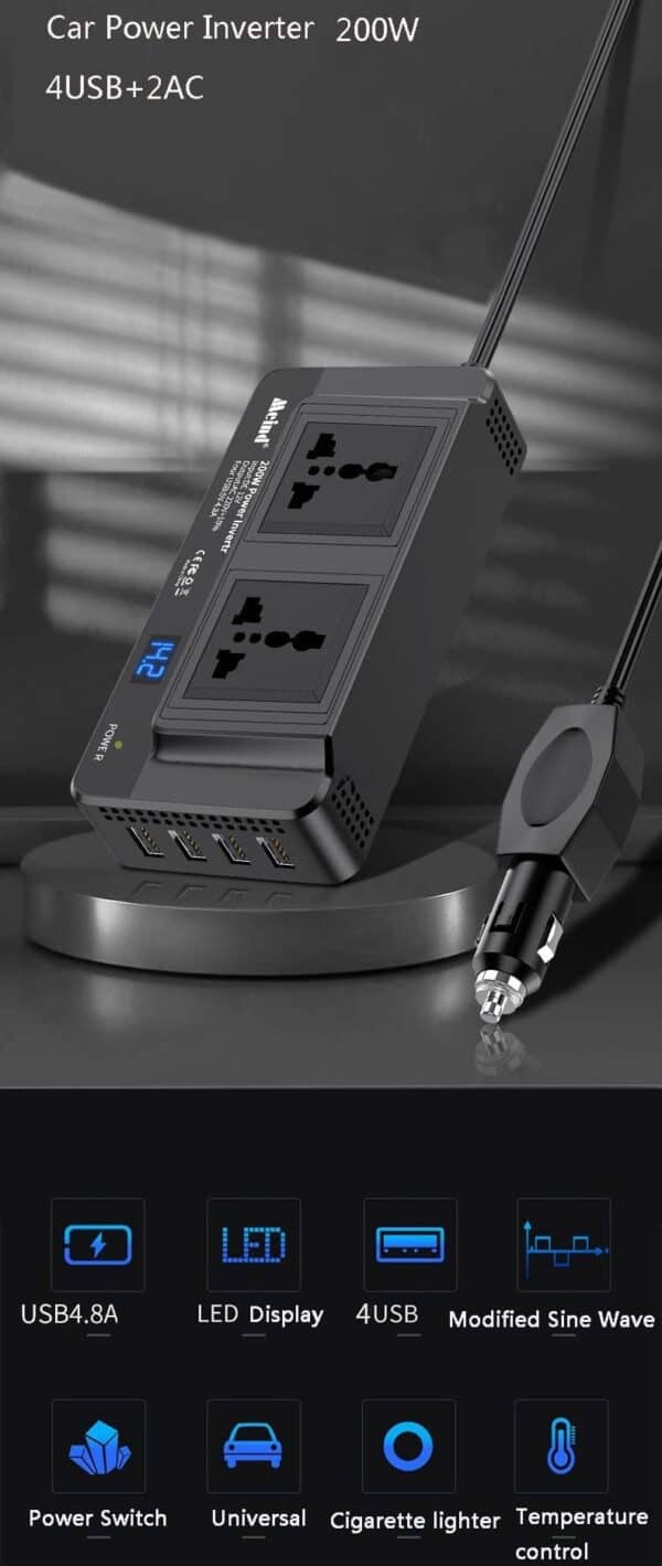 200 watt inverter with 4 USB Ports and 2 AC Sockets Manufacturer