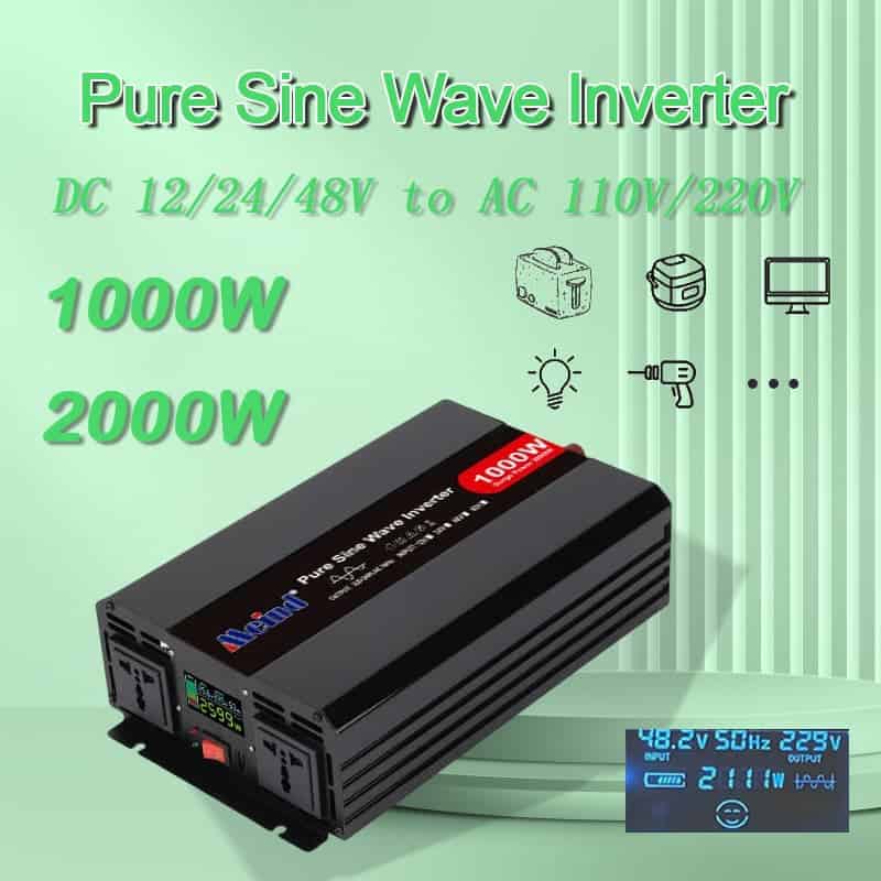 1000W Pure Sine Wave Inverter, DC 12 Volt to 220 Volt AC