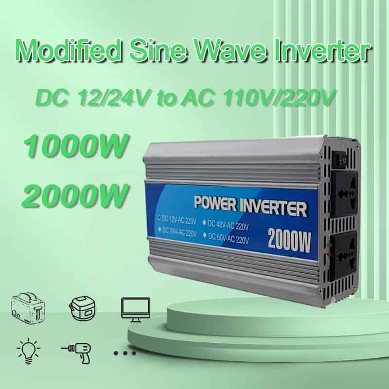 2000W Pure Sine Wave Power Inverter 12V 24V 48V DC to 120V 230V AC with USB  LCD 